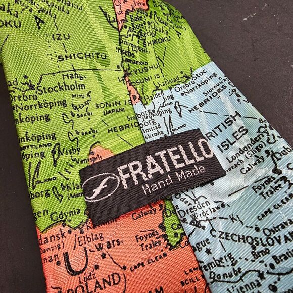 Fratello Handmade World Map Airplane Tie Made in Korea Excellent Preowned - Picture 4 of 5